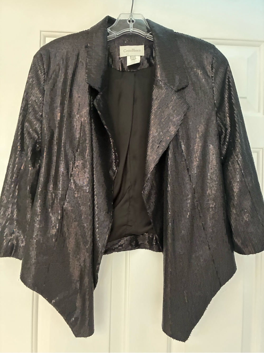 Costa Blanca Black Sequin Draped Open Jacket